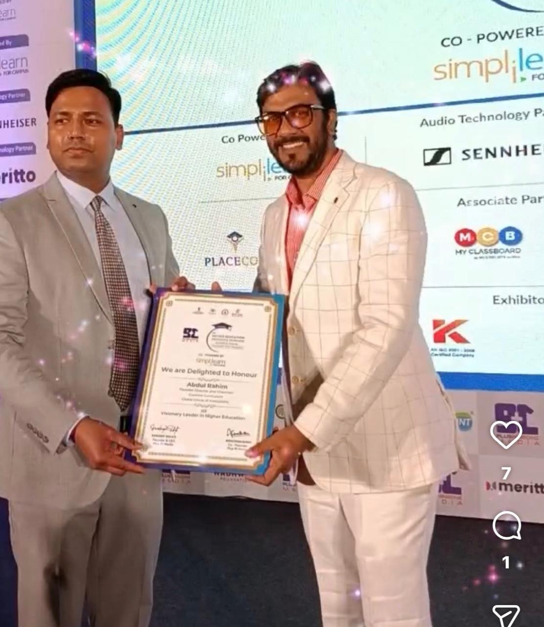Educator honoured with an award certificate