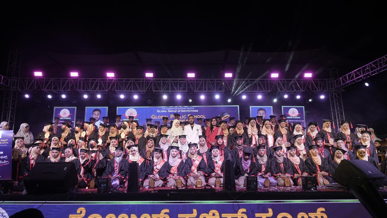 Graduation ceremony group photo on stage