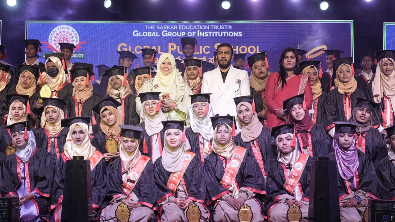 Graduating students in gowns and caps