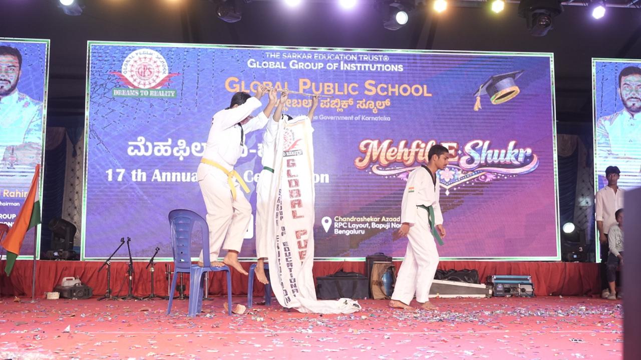 Taekwondo board-breaking demonstration at annual day