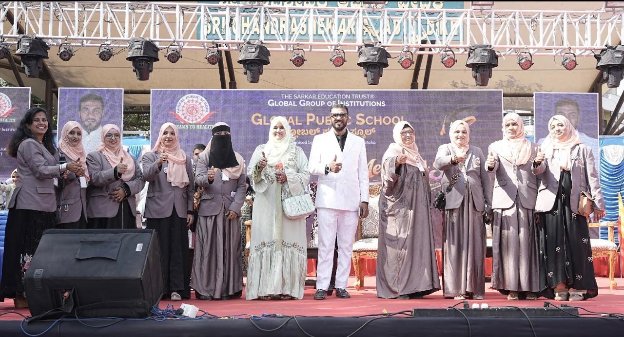 Staff group photo at a school celebration