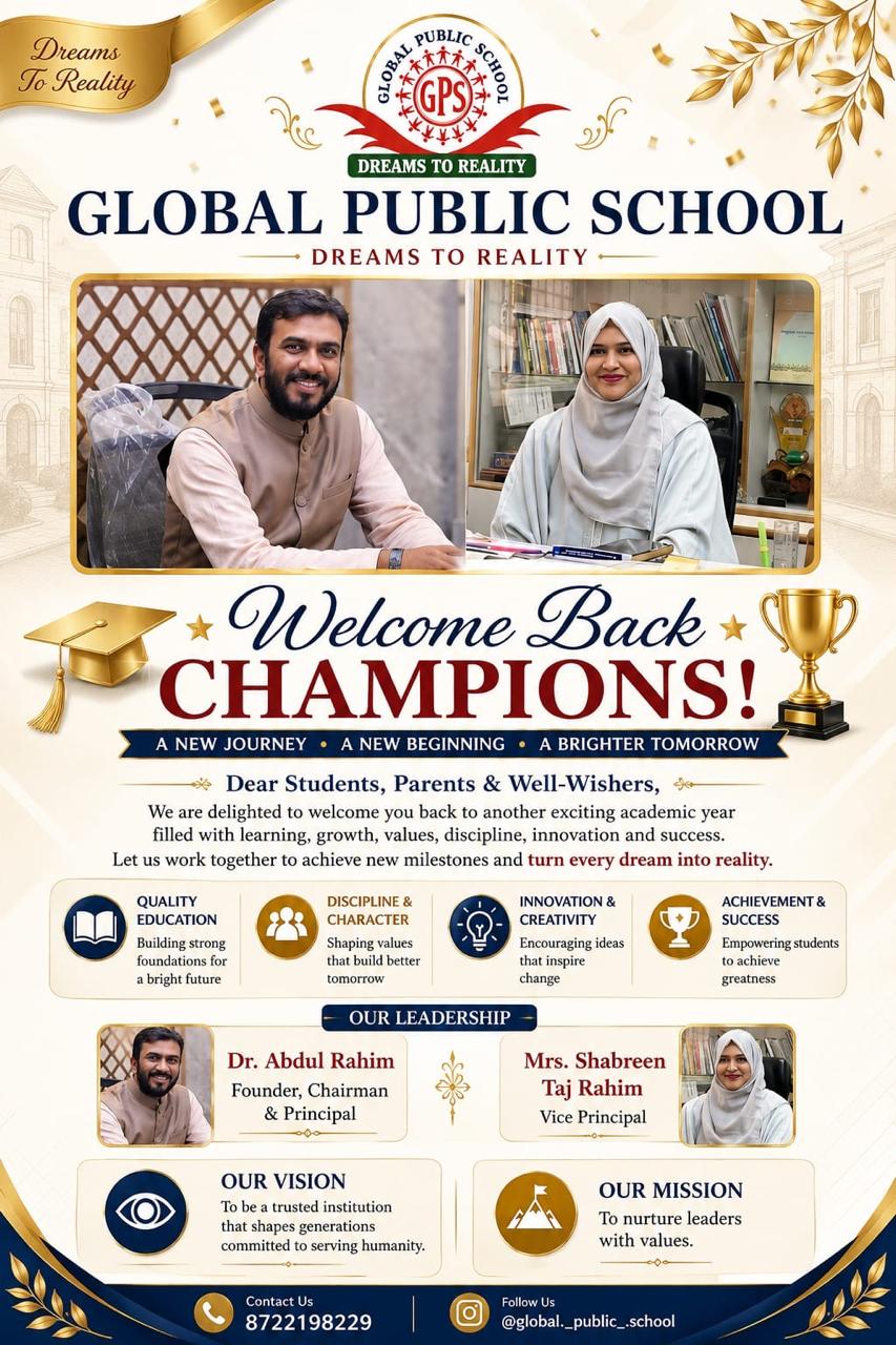 Welcome Back Champions poster with school leadership